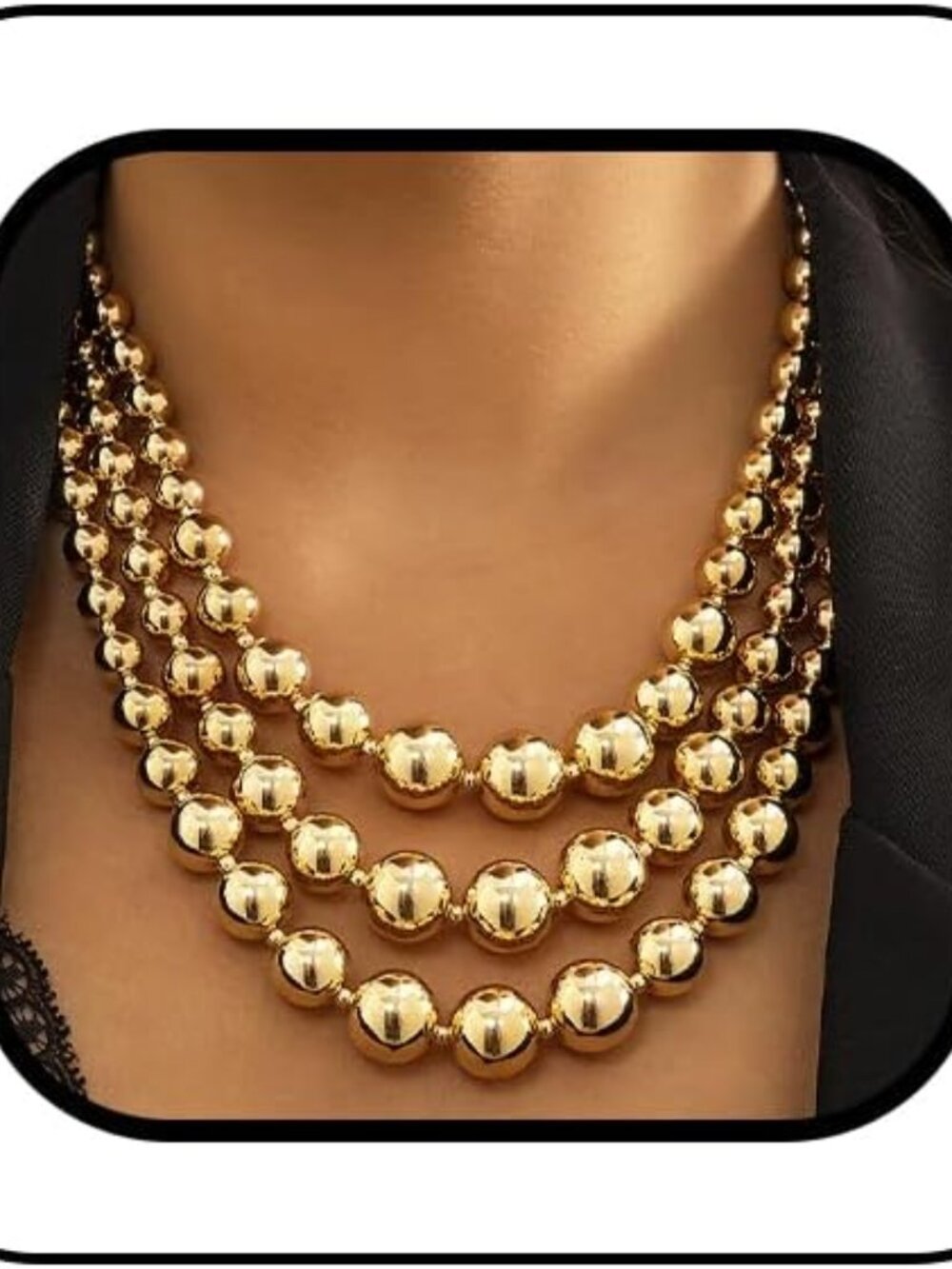 Chunky Gold Layered Beaded Necklace Set | Statement Ball Choker